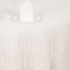 120" Fringe Shag Polyester Round Tablecloth -Home Decor Promotional Store TAB STR02 120 WHT D03