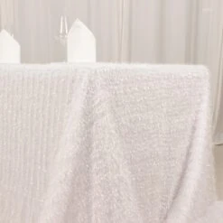 90"x156" Fringe Shag Polyester Rectangular Tablecloth -Home Decor Promotional Store TAB STR02 90156 WHT D03