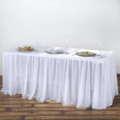 Rectangular White 3 Layer - Skirted Tablecloth - Fitted Tulle Tutu Satin Pleated Table Skirt 14 Rectangular White 3 Layer - Skirted Tablecloth - Fitted Tulle Tutu Satin Pleated Table Skirt -Home Decor Promotional Store TAB T02 FT8 WHT 01.progressive c4608cf9 cd26 41ad a4ba 4af840e3d104