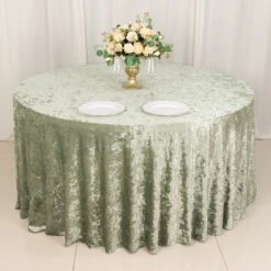 120" Sage Green Seamless Premium Crushed Velvet Round Tablecloth
