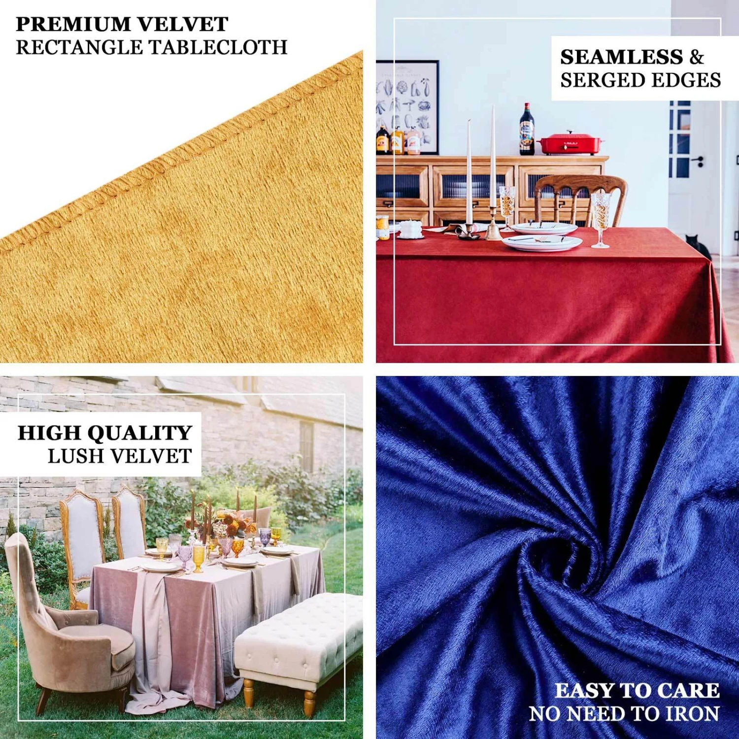 90" X 132" | Premium Velvet Rectangle Tablecloth, Reusable Linen 2 90" X 132" | Premium Velvet Rectangle Tablecloth, Reusable Linen - Image 2