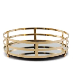 Set Of 2 | Gold Metal Round Mirror Vanity Serving Tray, Decorative Tray - 13" | 9" -Home Decor Promotional Store TRAY006 SET GOLD D01