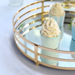 Set Of 2 | Gold Metal Round Mirror Vanity Serving Tray, Decorative Tray - 13" | 9" -Home Decor Promotional Store TRAY006 SET GOLD D010