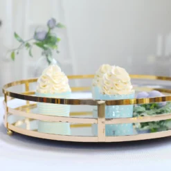 Set Of 2 | Gold Metal Round Mirror Vanity Serving Tray, Decorative Tray - 13" | 9" -Home Decor Promotional Store TRAY006 SET GOLD D09