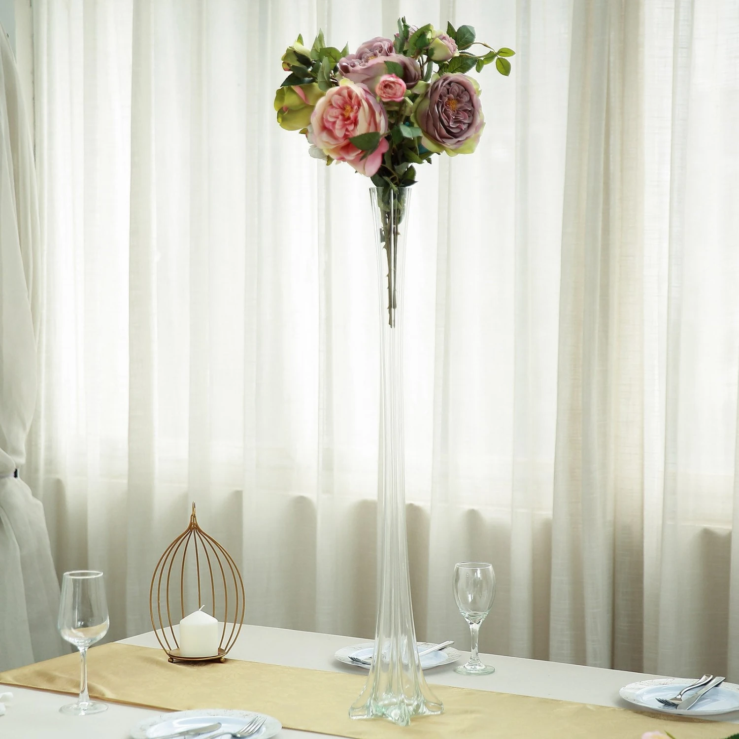 6 Pack | 32" Eiffel Tower Glass Flower Vase 5 6 Pack | 32" Eiffel Tower Glass Flower Vase - Image 5