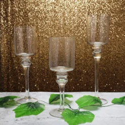 Set Of 3 | Clear Long Stem Cylinder Glass Vase Candle Holder Set - 12"|14"|16" -Home Decor Promotional Store VASE A24 D010