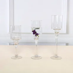 Set Of 3 | Clear Long Stem Cylinder Glass Vase Candle Holder Set - 12"|14"|16" -Home Decor Promotional Store VASE A24 D03