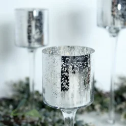 Set Of 3 | Long Stem Speckled Mercury Cylinder Glass Vases, Tealight Candle Holder Set - 12",14",16" 26 Set Of 3 | Long Stem Speckled Mercury Cylinder Glass Vases, Tealight Candle Holder Set - 12",14",16" -Home Decor Promotional Store VASE A24 SILV D03