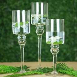 Set Of 3 | Clear Long Stem Cylinder Glass Vase Candle Holder Set - 12"|14"|16" -Home Decor Promotional Store VASE A24 01