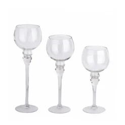 Set Of 3 | Clear Long Stem Globe Glass Vase Candle Holder Set - 12"|14"|16" -Home Decor Promotional Store VASE A25 99