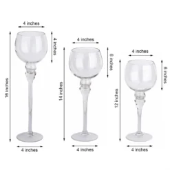 Set Of 3 | Clear Long Stem Globe Glass Vase Candle Holder Set - 12"|14"|16" -Home Decor Promotional Store VASE A25 99 M4