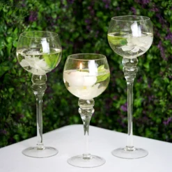 Set Of 3 | Clear Long Stem Globe Glass Vase Candle Holder Set - 12"|14"|16"