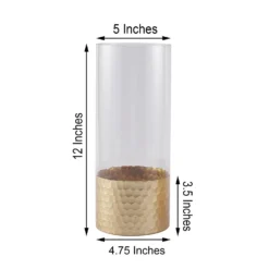 2 Pack - Glass Cylinder Vases With Gold Honeycomb Base - Glass Candle Holder Set -Home Decor Promotional Store VASE A26 12 GOLD 98