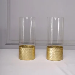 2 Pack - Glass Cylinder Vases With Gold Honeycomb Base - Glass Candle Holder Set -Home Decor Promotional Store VASE A26 12 GOLD D08.progressive c81d339f ff43 4b2d a249 cebc7ffc4353