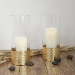 2 Pack - Glass Cylinder Vases With Gold Honeycomb Base - Glass Candle Holder Set -Home Decor Promotional Store VASE A26 12 GOLD 02.progressive ef0154ed dfbc 4cf2 88f7 c0e77d9206ff