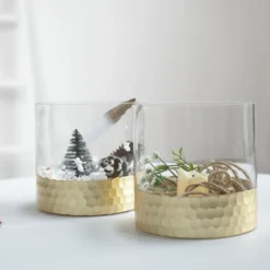 2 Pack - Glass Cylinder Vases With Gold Honeycomb Base - Glass Candle Holder Set -Home Decor Promotional Store VASE A26 6 GOLD D01.progressive 346b7ad7 d3a5 4e0b 824f 1b5ec59436c0