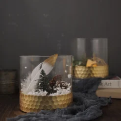 2 Pack - Glass Cylinder Vases With Gold Honeycomb Base - Glass Candle Holder Set -Home Decor Promotional Store VASE A26 6 GOLD D05.progressive 773a7388 426e 43a0 866c e3076c70ccfb