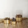 Set Of 3 - Glass Cylinder Vases With Gold Honeycomb Base - Glass Candle Holders - 6", 8", 10"