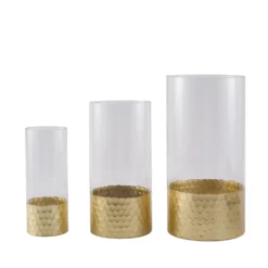 Set Of 3 - Glass Cylinder Vases With Gold Honeycomb Base - Glass Candle Holders - 8", 10", 12" 19 Set Of 3 - Glass Cylinder Vases With Gold Honeycomb Base - Glass Candle Holders - 8", 10", 12" -Home Decor Promotional Store VASE A26 SET02 GOLD 99.progressive 4d08b7c6 9897 4838 b543 49c74c73d722