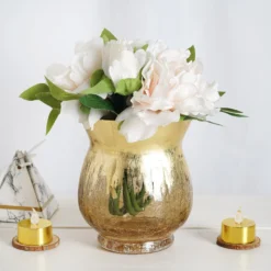2 Pack | Gold Curvy Bell Shaped Crackle Glass Hurricane Vase, Votive Tealight Candle Holders -Home Decor Promotional Store VASE A27 6 GOLD D01.progressive e3773558 4a4e 4cbd a363 9504ea683875