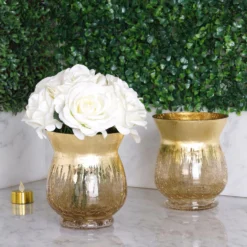 2 Pack | Gold Curvy Bell Shaped Crackle Glass Hurricane Vase, Votive Tealight Candle Holders -Home Decor Promotional Store VASE A27 6 GOLD 02.progressive c60d9860 d3fc 414f 8b06 3cdedb27be58