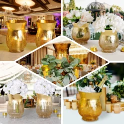 2 Pack | Gold Curvy Bell Shaped Crackle Glass Hurricane Vase, Votive Tealight Candle Holders -Home Decor Promotional Store VASE A27 EBC2.progressive e7f13e7c d29c 45e5 a8f7 2c44da648aa8