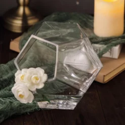 2 Pack Clear Geometric Glass Flower Vases, Table Top Prism Terrariums Vases -Home Decor Promotional Store VASE A30 7 02