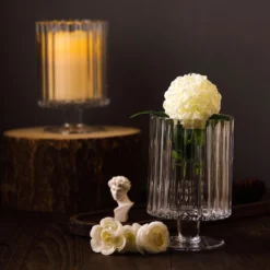 2 Pack Clear Ribbed Pedestal Heavy Duty Glass Vases, Tealight Votive Candle Holders 9" -Home Decor Promotional Store VASE A33 6 D05 4e1fc2f9 c165 420c 8ec5 df406dde9330