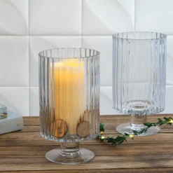 2 Pack Clear Ribbed Pedestal Heavy Duty Glass Vases, Tealight Votive Candle Holders 9" -Home Decor Promotional Store VASE A33 9 D16.progressive 577226ba 78e7 4315 a066 3e42710d130d
