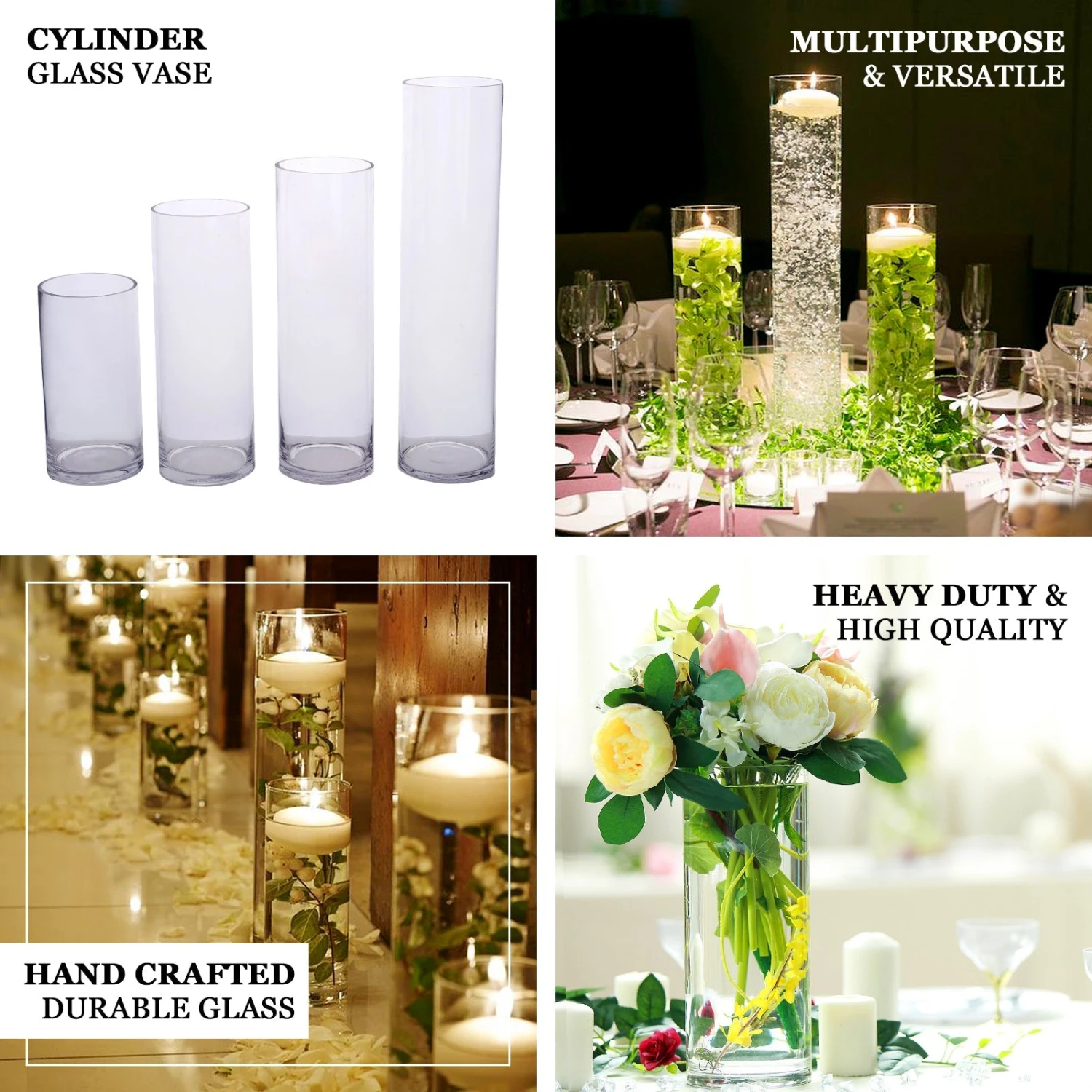 2 Pack | Heavy Duty Clear Cylinder Glass Vases, Tall Flower Vase 2 2 Pack | Heavy Duty Clear Cylinder Glass Vases, Tall Flower Vase - Image 2
