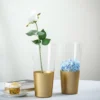 2 Pack | 12" Clear / Gold Cylinder Bud Vases, Glass Vase Flower Centerpieces