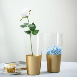 2 Pack | 12" Clear / Gold Cylinder Bud Vases, Glass Vase Flower Centerpieces