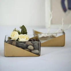 2 Pack Gold Dipped Square Glass Vases, Votive Candle Holders 6" -Home Decor Promotional Store VASE A41 6 GOLD D08