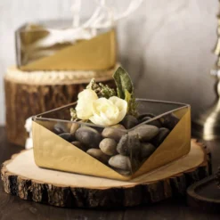 2 Pack Gold Dipped Square Glass Vases, Votive Candle Holders 6"