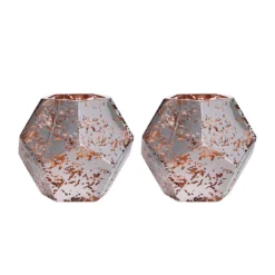 2 Pack | 8" Silver / Rose Gold Pentagon Geometric Vases, Mercury Glass Candle Holders -Home Decor Promotional Store VASE A54 5 054 99