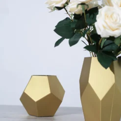 Set Of 2 | Modern Geometric Flower Vases, Pentagon Glass Candle Holders - 5" | 8" -Home Decor Promotional Store VASE A54 SET GOLD D05.progressive 1b7ca9bd c082 49b1 bb5f b4374570e96c