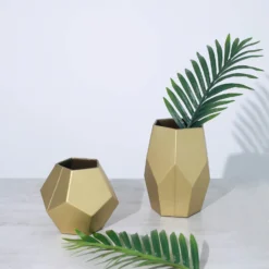 Set Of 2 | Modern Geometric Flower Vases, Pentagon Glass Candle Holders - 5" | 8" -Home Decor Promotional Store VASE A54 SET GOLD D06.progressive 232cdbf2 f110 4903 ab8d aa1b4c432d52