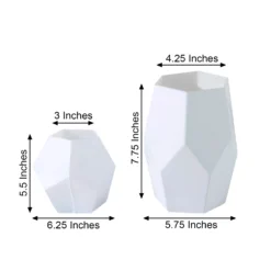 Set Of 2 | Modern Geometric Flower Vases, Pentagon Glass Candle Holders - 5" | 8" -Home Decor Promotional Store VASE A54 SET WHT 98