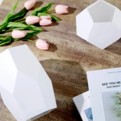 Set Of 2 | Modern Geometric Flower Vases, Pentagon Glass Candle Holders - 5" | 8" -Home Decor Promotional Store VASE A54 SET WHT D02