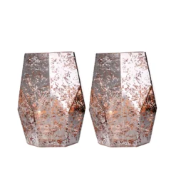 2 Pack | 8" Silver / Rose Gold Pentagon Geometric Vases, Mercury Glass Candle Holders -Home Decor Promotional Store VASE A55 8 054 99