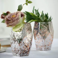 2 Pack | 8" Silver / Rose Gold Pentagon Geometric Vases, Mercury Glass Candle Holders -Home Decor Promotional Store VASE A55 8 054 01 8edcb6b4 7eac 450a b897 8dad7d23d093