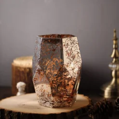 2 Pack | 8" Silver / Rose Gold Pentagon Geometric Vases, Mercury Glass Candle Holders -Home Decor Promotional Store VASE A55 8 054 02