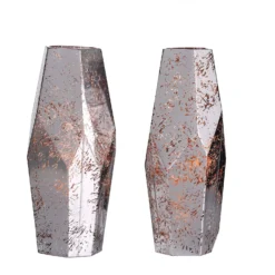 2 Pack | 8" Silver / Rose Gold Pentagon Geometric Vases, Mercury Glass Candle Holders -Home Decor Promotional Store VASE A56 12 054 99