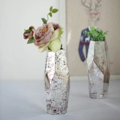 2 Pack | 8" Silver / Rose Gold Pentagon Geometric Vases, Mercury Glass Candle Holders -Home Decor Promotional Store VASE A56 12 054 D08