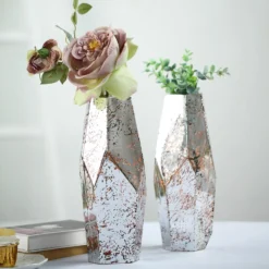 2 Pack | 8" Silver / Rose Gold Pentagon Geometric Vases, Mercury Glass Candle Holders -Home Decor Promotional Store VASE A56 12 054 01