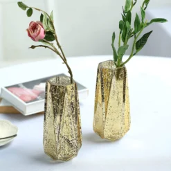 2 Pack | Gold Geometric Mercury Glass Vase Flower Centerpieces -Home Decor Promotional Store VASE A58 8 GOLD D06