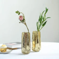2 Pack | Gold Geometric Mercury Glass Vase Flower Centerpieces -Home Decor Promotional Store VASE A58 8 GOLD 01