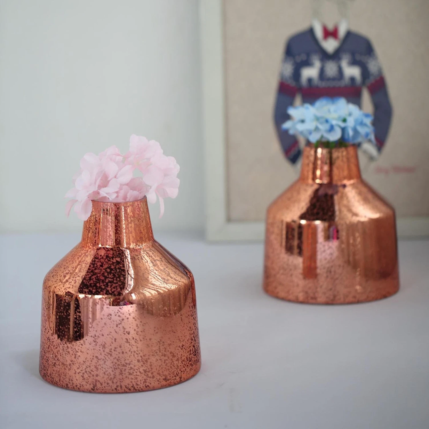 2 Pack | Rose Gold Vessel Shaped Mercury Glass Vase Flower Centerpieces 4 2 Pack | Rose Gold Vessel Shaped Mercury Glass Vase Flower Centerpieces - Image 4