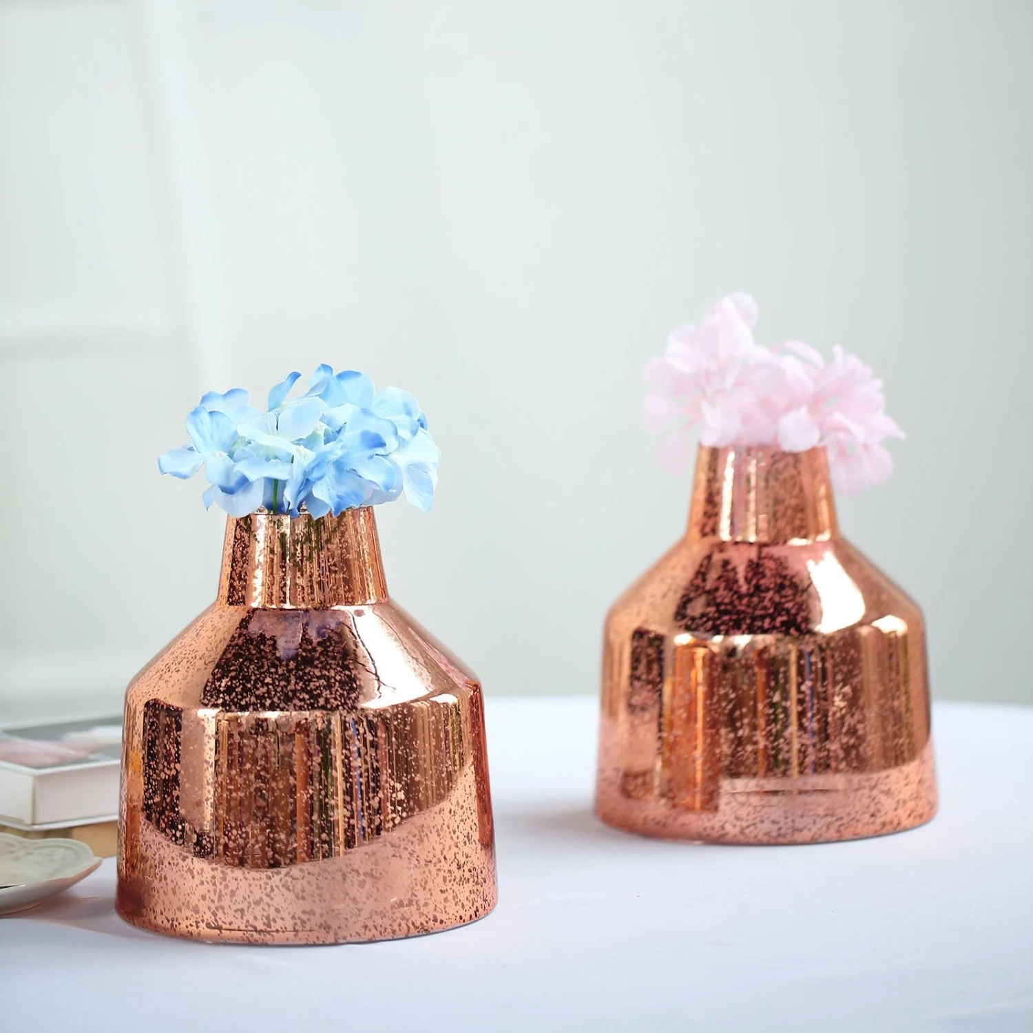 2 Pack | Rose Gold Vessel Shaped Mercury Glass Vase Flower Centerpieces 7 2 Pack | Rose Gold Vessel Shaped Mercury Glass Vase Flower Centerpieces - Image 7