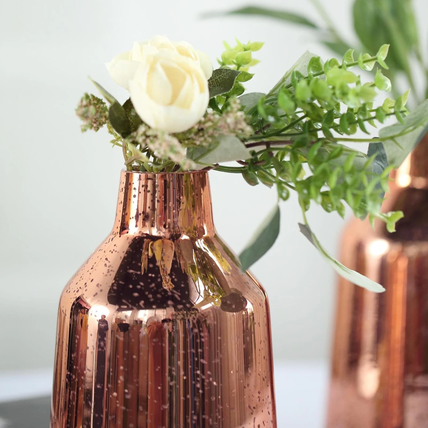 2 Pack | Rose Gold Vessel Shaped Mercury Glass Vase Flower Centerpieces 6 2 Pack | Rose Gold Vessel Shaped Mercury Glass Vase Flower Centerpieces - Image 6